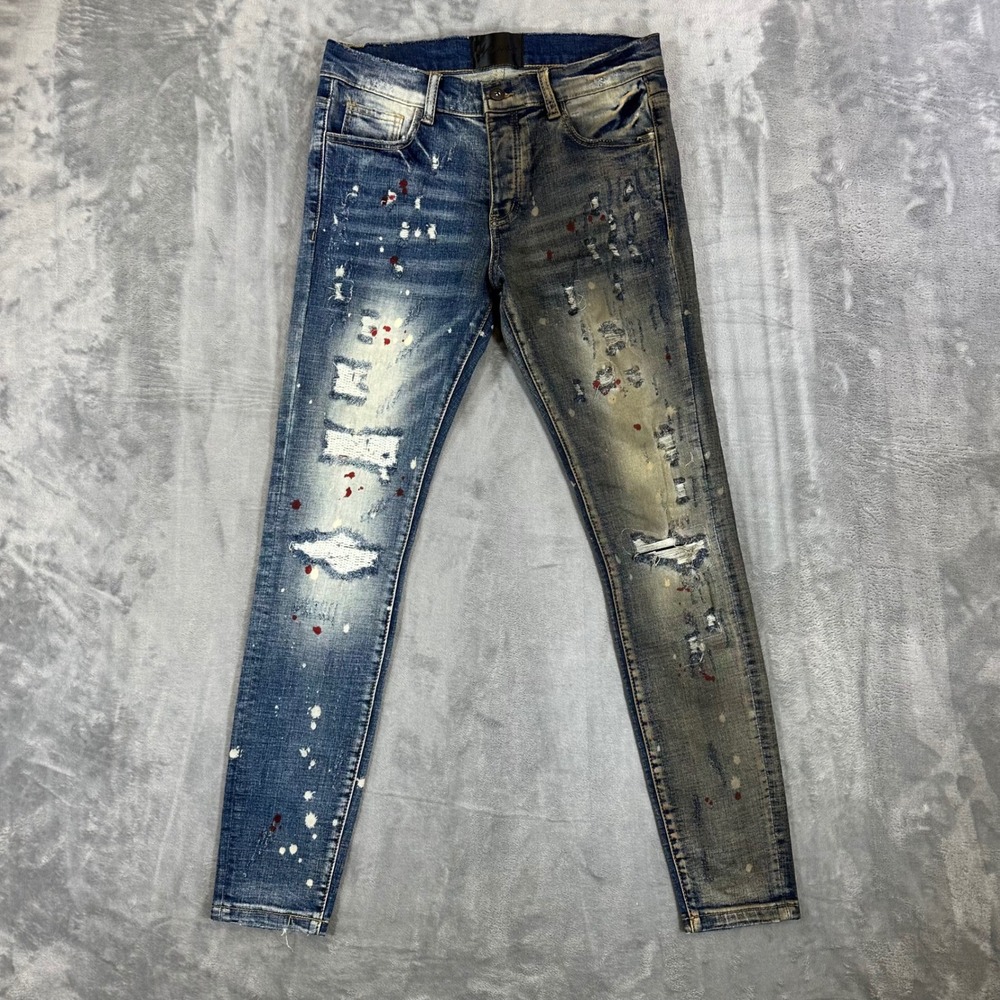 Valabasas Distressed Skinny Jeans Men's 30x32 Blue Gray Two Tone Paint Denim